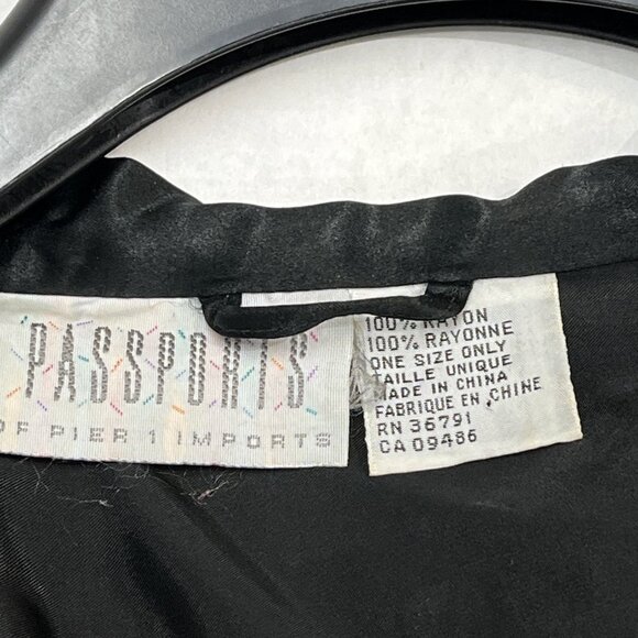 Passports by Pier 1 Kimono Robe Womens OS Black Satin Long Embroidered Dragon - Picture 3 of 9